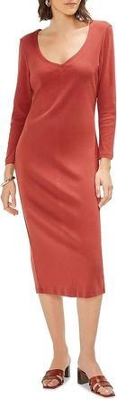 Three Dots Womens V Neck Midi Sweatshirt Dress In Orange