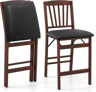 Costway Costway - Set of 2 Counter Height Chairs Folding Kitchen Island Stool-Brown