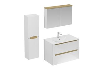 Puma Naturel - Conjunto De Mueble De Ba&ntilde;o Con Lavabo, Incluye Grifo, Ca&ntilde;o Y Sif&oacute;n Stilla, Blanco Brillante (ksetstilla004)