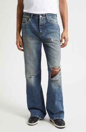 Amiri Slashed Straight Leg Jeans in Denim Lapis at Nordstrom, Size 33
