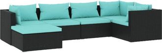 vidaXL Set De Muebles De Jard&iacute;n 6 Pzas Y Cojines Rat&aacute;n Sint&eacute;tico Negro Vidaxl