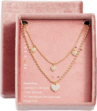 Chelsea28 Set of 2 Cubic Zirconia Necklaces in Clear- Gold at Nordstrom