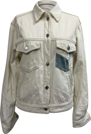 Isabel Marant Etoile Lindy Patchwork Accent Denim Jacket in White Cotton