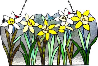 Chloe Lighting DAISY Tiffany-glass Flowers Window Panel 23 Wide