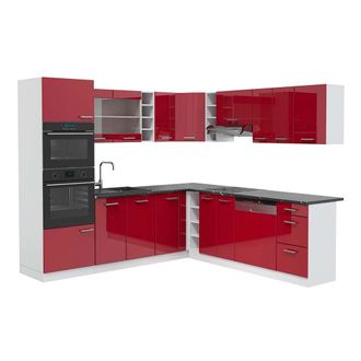 Vicco Cocina Esquinera R-line, Burdeos Brillo Intenso/blanco, 237 X 247 Cm, Et Antracita