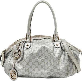 Gucci Pre-owned Handbags, female, Gray, Size: ONE SIZE Pre-owned Leather Handbag