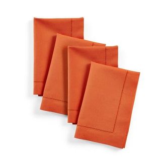 Solino Home Cotton Linen Hemstitch Dinner Napkins Set of 4, 20 x 20 in Burnt Orange at Nordstrom