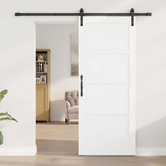 Berkfield Home Sliding Door with Hardware Set White 83x202 cm Solid Wood Pine