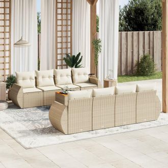 vidaXL Set De Sof&aacute;s De Jard&iacute;n 9 Pzas Con Cojines Rat&aacute;n Sint&eacute;tico Beige Vidaxl