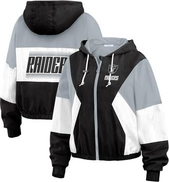 WEAR by Erin Andrews Womens WEAR by Erin Andrews Black/Gray Las Vegas Raiders Plus Size Color Block Full-Zip Windbreaker Jacket at Nordstrom, Size 2X