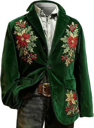 Generic Christmas Blazers for Men UK Corduroy Jacket Ugly Christmas Blazer Jackets Xmas Festive Costume Party Blazer Slim Fit Single-Breasted Suit Jacket Nove