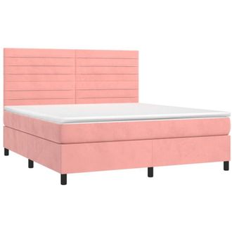 vidaXL Vidaxl - Cama Box Spring Colch&oacute;n Y Led Terciopelo Rosa 160x200 Cm