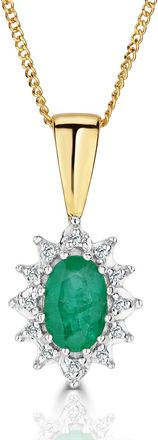 The Diamond Store Emerald 0.43CT And Diamond 9K Yellow Gold Pendant Necklace