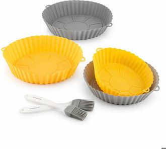 InnovaGoods Cestas De Silicona Para Freidora De Aire - Innovagoods - Mollicon (4 Piezas) - Con Asas - Antiadherente - Compatible Con Microondas