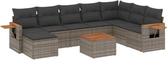 vidaXL Set De Muebles De Jard&iacute;n 9 Pzas Y Cojines Rat&aacute;n Sint&eacute;tico Gris Vidaxl