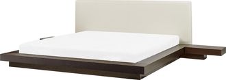 Beliani Beliani - Cama De Agua Moderna Con Colch&oacute;n Mesitas De Noche Cabecero De Piel Sint&eacute;tica Mdf Madera De Fresno Oscuro 160 X 200 Cm Zen