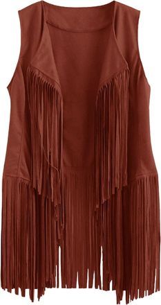 Generic Womens Solid Color Tassel No Button-Up Vest Cardigan Mid-Length Vest Jacket Vest Sleeveless Open Front Cardigan Tank Jacket Outerwear