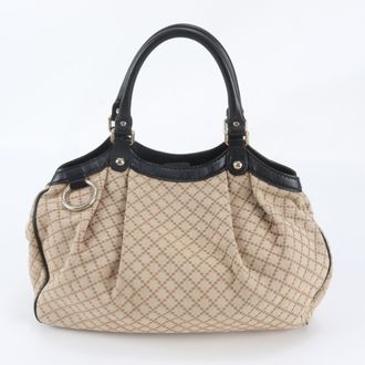 Gucci Beige Leather Canvas Handbag Shoulder Bag Tote Bag (Pre-Owned)