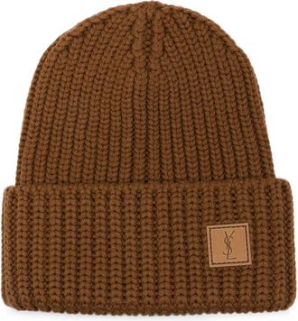 Saint Laurent Logo-patch Ribbed-knit Beanie Hat