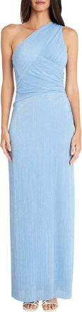 Maggy London One Shoulder Metallic Evening Dress In Vibrant Perry