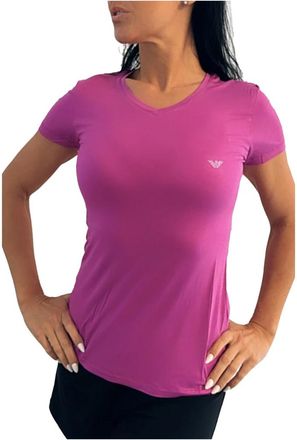Emporio Armani Roze T-shirt V-hals Korte mouw - Dames - T-shirts - Roze - M - Tops
