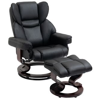 HOMCOM PU Leather Manual Reclining Armchair Footstool Set Padded Seat Black | TJ Hughes
