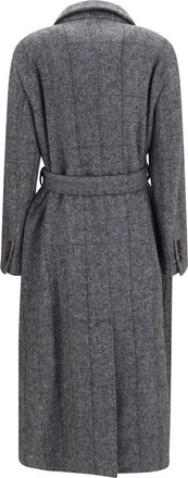 Brunello Cucinelli Womens Long Alpaca-Blend Coat With Belt Grigio-Nero-Tabacco Grigio/nero/tabacco