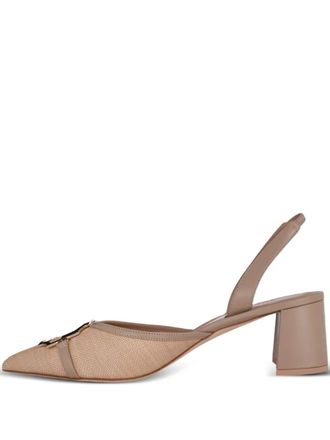 Malone Souliers Misha point-toe slingback pumps - women - Raffia/Calf Leather/Calf Leather/Calf Leather - 40.5 - Neutrals