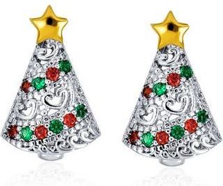 Bling Jewelry Christmas Tree Cubic Zirconia Stud Earrings in Silver at Nordstrom Rack