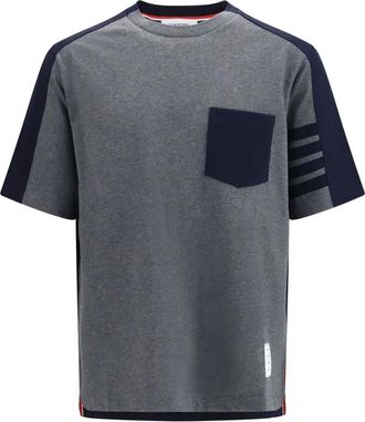 Thom Browne Camiseta Colorblock con Detalle 4 Bar - Tops - Hombre - Gris - S