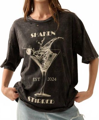 Promesa Shaken Stirred Martini Vintage Wash Graphic Tee In Charcoal