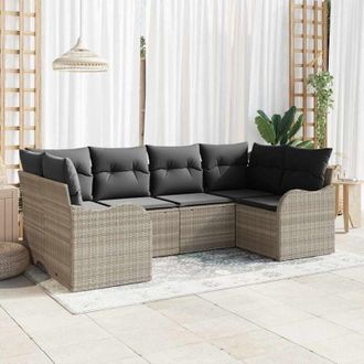 vidaXL Vidaxl - Conjunto De Sof&aacute; De Jard&iacute;n Con Coj&iacute;n 6 Pcs Gris Claro Polirat&aacute;n