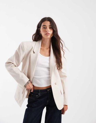 Asos blazer sartoriale con spalle strutturate e vita stretta in taupe m&eacute;lange-Neutro