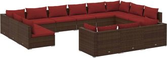 vidaXL Set Muebles De Jard&iacute;n 13 Piezas Cojines Rat&aacute;n Sint&eacute;tico Marr&oacute;n Vidaxl