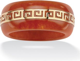 Palm Beach Jewelry Red Jade Greek Key 14K Gold Ring