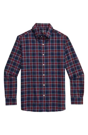 Vineyard Vines Jethro Plaid Tech Twill Button-Up Shirt in Crimson at Nordstrom, Size X-Large