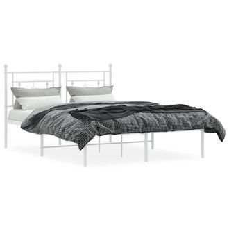 Berkfield Home Metal Bed Frame without Mattress with Headboard White 135x190cm | Size: 135x190 cm