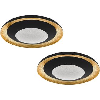 Loops 2 PACK Wall Flush Ceiling Light Black Gold Transparent Plastic & Granille LED