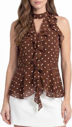 By Design Polka Dot Ruffle Sleeveless Top in Chocolate Dot at Nordstrom Rack, Size X-Small
