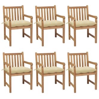 vidaXL Sillas De Jard&iacute;n 6 Uds Madera Maciza Teca Cojines Crema Blanca Vidaxl