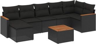 vidaXL Set De Sof&aacute;s De Jard&iacute;n 8 Piezas Y Cojines Rat&aacute;n Sint&eacute;tico Negro Vidaxl