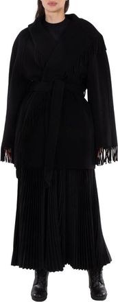 Balenciaga Ladies Black Fringed-Edge Hooded Cardi-Coat, Brand Size 1 (Small)