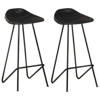 vidaXL Vidaxl - Taburetes De Cocina 2 Unidades Cuero Aut&eacute;ntico Negro