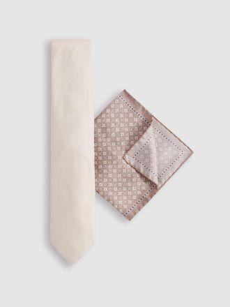 Reiss Oatmeal Ceremony Set Tie And Pocket Square Set