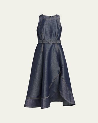 Cinq à Sept Zelda Sleeveless Glitter Denim Midi Dress