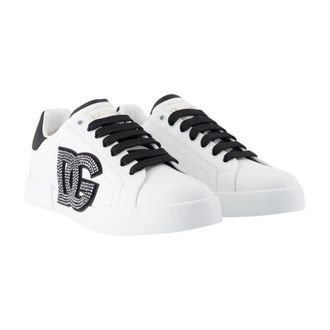 Dolce & Gabbana Womens Logo-Embellished Calfskin Sneaker White