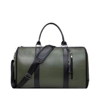 Generic Compatible For 55L Large Capacity Waterproof Leather Travel Garment Bag with Shoe Pouch, 2-in-1 Carry-On Suit Duffle(VT08B Olive)