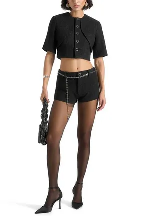 Mani&egrave;re De Voir Alba Tweed Mock Neck Curve Detailing Top in Black at Nordstrom, Size 10