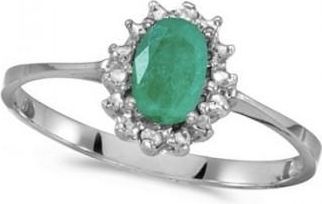 Allurez Emerald & Diamond Right Hand Flower Shaped Ring 14k White Gold (0.45ct)