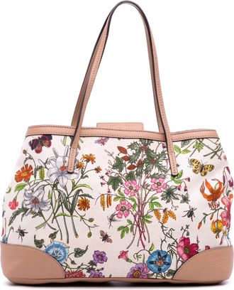 Gucci Pre-owned Womens Floral Print Vintage Tote Bag - Ivory Textile - One Size